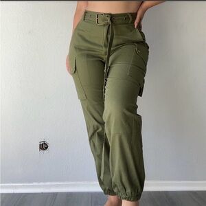 FashionNova green army cargo pants with adjustable belt
